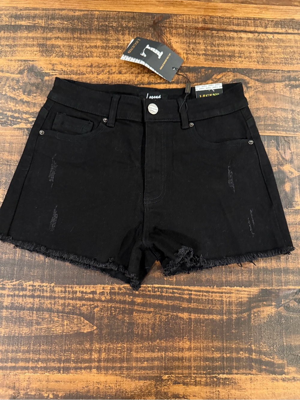 LEGEND Black High-Rise Denim Cutoff Shorts